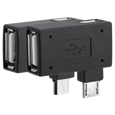 Obrázok produktu pre 2 kusy zásuvky USB 2.0 na pripojenie adaptéra micro OTG pripojenie napájania 90 stupňov vľavo 90 stupňov vpravo
