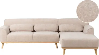 Produktbild von BELIANI Ecksofa Beige Chenille-Stoffbezug L-förmig 3-Sitzer Sofa mit Chaiselongue Linksseitig Wohnzimmermöbel Modern Wohnzimmer Ausstattung Wohnecke