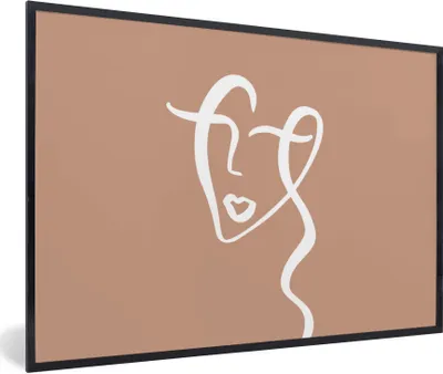 Produktbild von MuchoWow® Gerahmtes Poster Gesicht - Abstrakt - Weiß - Braun 90x60 cm - Poster mit Schwarzem Bilderrahmen Wandposter Rahmen Foto Bilder - Fotorahmen - Foto-Plakat