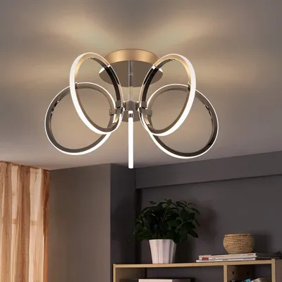 Produktbild von ZMH LED Deckenleuchte Wohnzimmer Chrom Warmweiß 5 Ringe Design Deckenlampe 37W 47cm Innen Beleuchtung für Schlafzimmer Arbeitszimmer Büro
