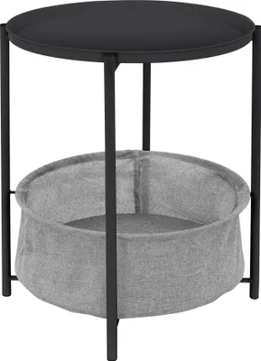 Produktbild von ML-Design Beistelltisch rund mit Stoffkorb & abnehmbarer Tablett, Couchtisch aus Metall