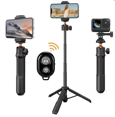 Image de K&F Concept : perche à selfie 3-en-1 + support de table avec fixation pour téléphone portable + adaptateur GoPro + télécommande Bluetooth