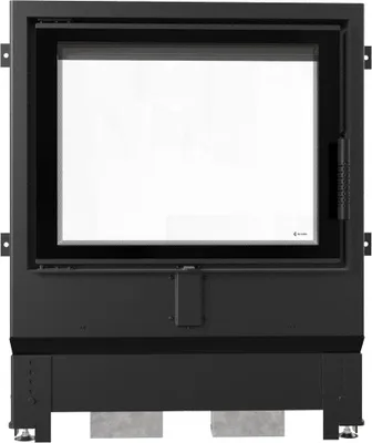 A front view of a black fireplace insert door.