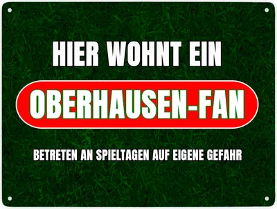 Produktbild von Hier wohnt ein Oberhausen-Fan Metallschild XXL in 28x38 cm mit Rasenmotiv