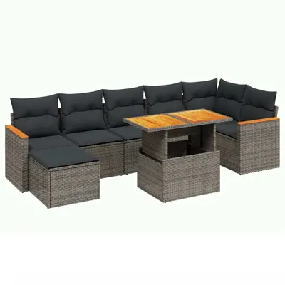 Produktbild von vidaXL 8-tlg. Garten-Sofagarnitur mit Kissen Grau Poly Rattan