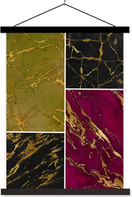 Produktbild von MuchoWow® Textilposter Marmor - Gold - Luxus 60x80 cm mit schwarzem Rahmen - Plakathalter