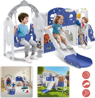 Image de LARS360 Toboggan d'escalade pour enfants 9 en 1 - Toboggan, tour d'escalade, tunnel, panier de basket, espace de rangement, maison de jeu & kit de jeu extérieur/intérieur