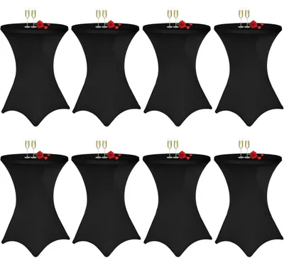 Productafbeelding van Tafelkleedjes zwart, 8 stuks, diameter 80-85 cm, stretch-Elasthan materiaal met zakken voor de poten