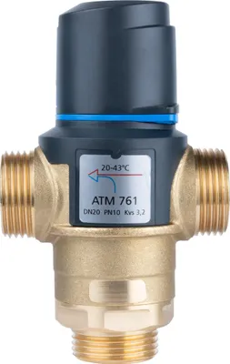 A thermostat mixing valve on a white background.