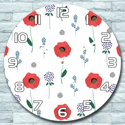 Produktbild von Wanduhr aus Glas Rund fi 30 Rote Feldblumen rot Quarz Deko Schlafzimmer Büro