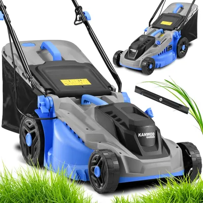 Zdjęcie produktu dla Kosiarka elektryczna KANWOD 1600 W z szerokością koszenia 38 cm, 5-stopniową regulacją wysokości koszenia 30-75 cm, 42-l kosz do 1000 m²