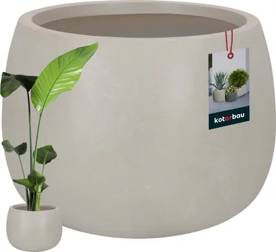 Image de KOTARBAU® Pot de Fleur Interieur Cache Pot Plante Ø 47 cm Fibreclay Pot pour Orchidées Pot de Fleurs Vase de Sol Aspect Béton Beige