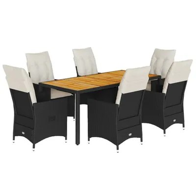 Produktbild von vidaXL 7-tlg. Garten-Essgruppe mit Kissen Schwarz Poly Rattan