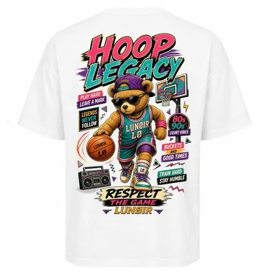 Produktbild von Damen Oversize T-Shirt Weiß L – Bedrucktes Shirt mit Basketball Motiv aus Baumwolle – LUNØIR ©