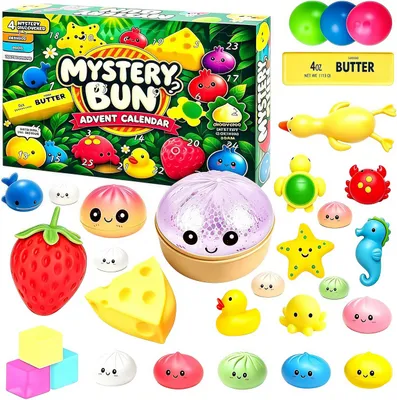 Produktbild von Squishy Adventskalender 2026,Weihnachtskalender mit 24 Überraschungen Fidget Spielzeug und Sammelfiguren für Kinder Frauen Männer
