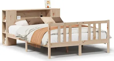 Produktbild von vidaXL Massivholzbett mit Regal ohne Matratze 135x190 cm Kiefernholz