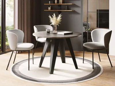 Produktbild von Esstisch Glory im Industriestil - Modern, Rund - Ausziehbar von 100 cm bis 140 cm, Pulverbeschichtete Metallbeine - Chicago Beton Grau