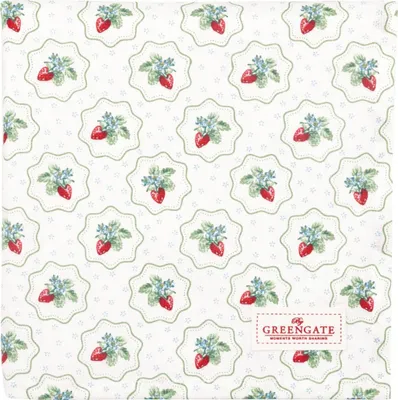Produktbild von Greengate Tischdecke BERRY PETIT Weiß mit Erdbeeren 100x100