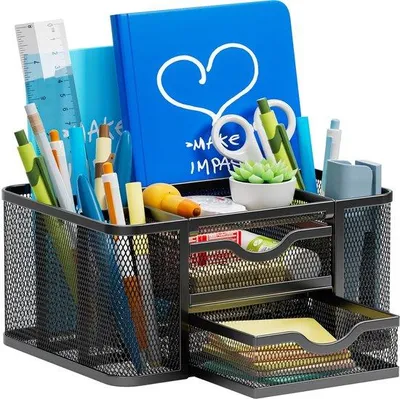 Immagine prodotto di Organizer da scrivania in rete, nero, con 2 cassetti
