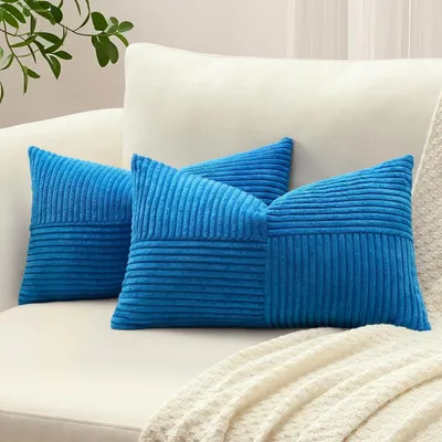 Immagine prodotto di Coperte per cuscini in tessuto corduroy a righe, set da 2, 30x50 cm, colore blu