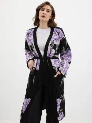 Produktbild von Orsay Schwarz-lila Damen Strickjacke mit Blumenmuster 511189-660000__L