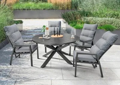 Immagine prodotto di Dinette Destiny GARDA ARONA 4 sedie con schienale alto + tavolo Ø120/170x120x75cm allungabile