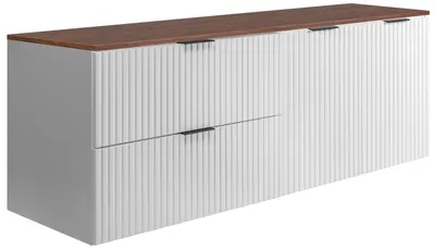 Obrázek produktu pro Závěsná skříňka do koupelny s umyvadlovou deskou, bílá / ořech, 160 x 58,6 x 46 cm