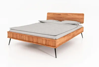 Produktbild von Bett Tula 1 aus Kernbuche massiv 140x200 cm mit Holzkopfteil und Metallbeinen