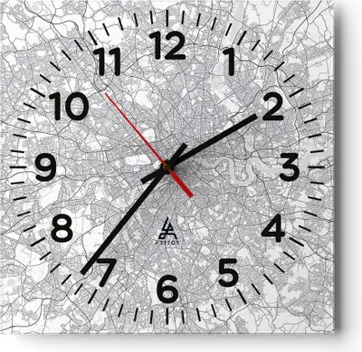 Produktbild von Wanduhr - Quadrat - Glasuhr - Stadt Karte London - 30x30cm - Schleichendes Uhrwerk - Lautlos - zum Aufhängen bereit - Dekoration Modern - Wanddekoration aus Glas - C4AC30x30-4680