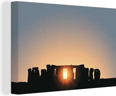 Obrázek produktu pro OneMillionCanvasses® - Obrazy na plátně - 140x90 cm, ilustrace východu slunce za Stonehenge, nástěnný tisk Nástěnná dekorace - fotografie na plátně - malba na plátně