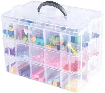 Imagen del producto de Ibenzoa® Caja de almacenamiento transparente, apilable en 3 niveles (PP) – 3 niveles con compartimentos ajustables, 25,4 x 16 x 18,3 cm, 10 compartimentos por nivel