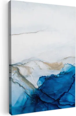 Produktbild von MuchoWow® - Leinwandbilder - Aquarell - Blau - Abstrakt - Kunst - Modern, Wandbild, Wanddeko Bilder Wohnzimmer, 40x60 cm