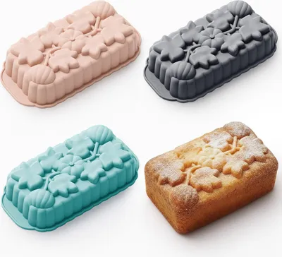 Produktbild von 3er-Set Silikon-Kuchenform rechteckig, Backform, Eiswürfelform, hitzebeständig, Nordic Blau/Pink/Grau