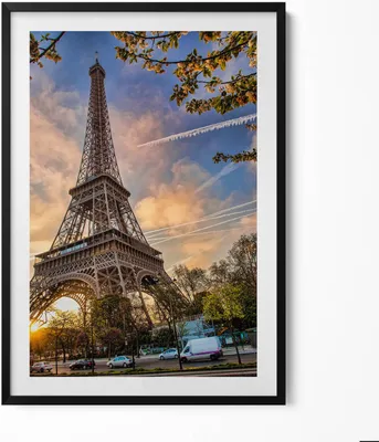 Produktbild von Eiffelturm in Paris– Wandbild mit Rahmen – Gerahmtes Bild  – Wanddekoration – 70x100 cm –  Schwarz Rahmen