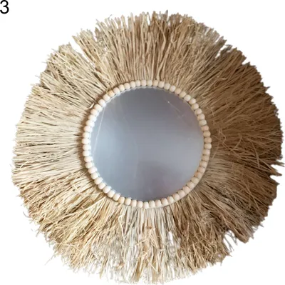 Produktbild von Hanging Spiegel Stroh marokkanische Holzperlen Acryl Multifunktion dekoratives Ornament für Schlafzimmer-3