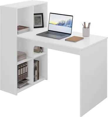 Produktbild von EUGAD Schreibtisch mit Regal links/rechts montierbar, PC Tisch mit Stauraum weiß