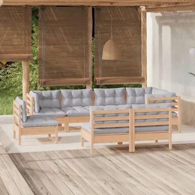 Produktbild von Möbel 8-tlg. Garten-Lounge-Set mit Grauen Kissen Kiefer Massivholz - Balkonmöbel 3096465