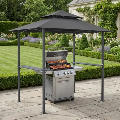 Image de Pavillon barbecue « Parga » 250 x 241 x 151 cm avec double toit, 2 tablettes, décapsuleur, structure en acier, gris foncé