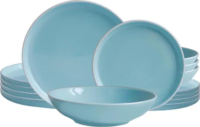Zdjęcie produktu dla Vintage 18-częściowy zestaw naczyń dla 6 osób - ceramika w pastelowych kolorach - talerze obiadowe - talerze deserowe - talerze do zupy - miętowy zestaw naczyń dla 6 osób