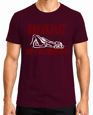 Imagen del producto de Camiseta para hombre, diseño "Breakfast Of Champions", con doble sentido, humor para adultos, color burdeos, talla S