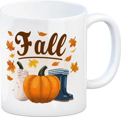 Produktbild von Fall Jahreszeit Herbst Kaffeebecher mit Kürbis und Laub