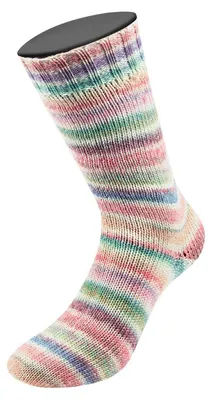 Produktbild von Lana Grossa - Cool Wool 4 Socks Print 7769 creme rosé veilchenblau lachs pfirsich/ mint minttürkis graublau graurot hellrot