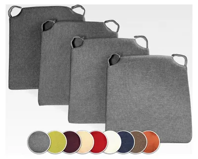 Produktbild von 4er Set Stuhlkissen mit Klettverschluss - Polsterauflage für Stühle - Indoor/Outdoor - Maße: 42 (vorne) | 35 (hinten) x 40 x 5 cm - Anthrazit