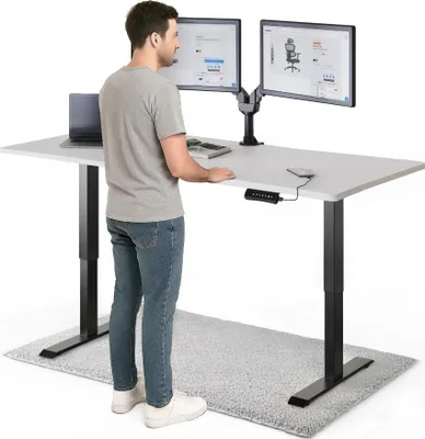 Produktbild von DESKSPACE PRO Elektrisch höhenverstellbarer Schreibtisch – 180x80 cm Memory & Kollisionsschutz, Computertisch Weiße Tischplatte / Schwarzes Gestell