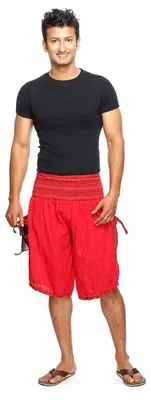 Imagen del producto de Pantalones tipo harem, shorts, bermudas, pantalones de chándal, pantalones deportivos, pantalones de ocio, pantalones de entrenamiento, estilo "smocked", modelo Varkala, para hombre. Color: Rojo. Talla: Talla única