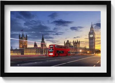 Produktbild von Roter Bus in London– Wandbild mit Rahmen – Gerahmtes Bild  – Wanddekoration – 60x40 cm –  Schwarz Rahmen