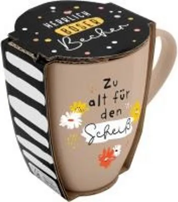 Produktbild von Tasse mit Motivdruck 'Zu alt für den Scheiß', mit Banderole
