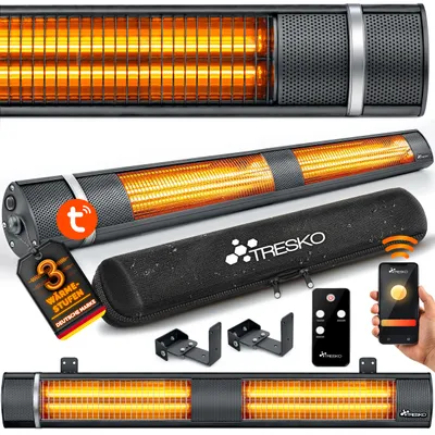 Produktbild von TRESKO® Infrarot Heizstrahler 3000W mit WiFi & Fernbedienung Innen & Außen | Wärmestrahler Terrasse elektrisch mit 3 Heizstufen | Wand-Infrarotstrahler Terrassenstrahler Wickeltischstrahler Outdoor