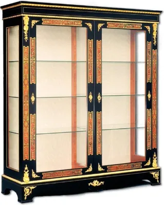 Produktbild von Casa Padrino Luxus Barock Boulle Vitrine Schwarz / Rot / Gold 152 x 45 x H. 172 cm - Handgefertigter Massivholz Vitrinenschrank mit 2 Türen - Edle Barock Möbel