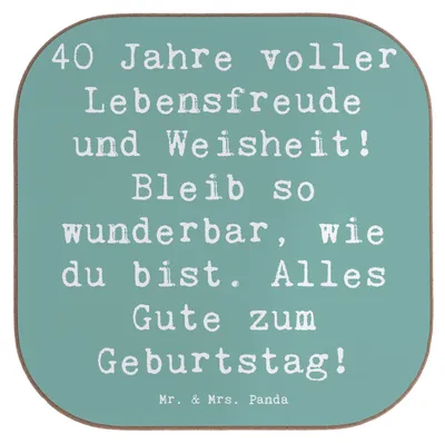 Produktbild von Mr. & Mrs. Panda Untersetzer für Gläser Spruch 40. Geburtstag Freude - Meeresbrise - Geschenk, Tischuntersetzer, gläseruntersetzer, Geburtstagsfeier, Happy Birthday